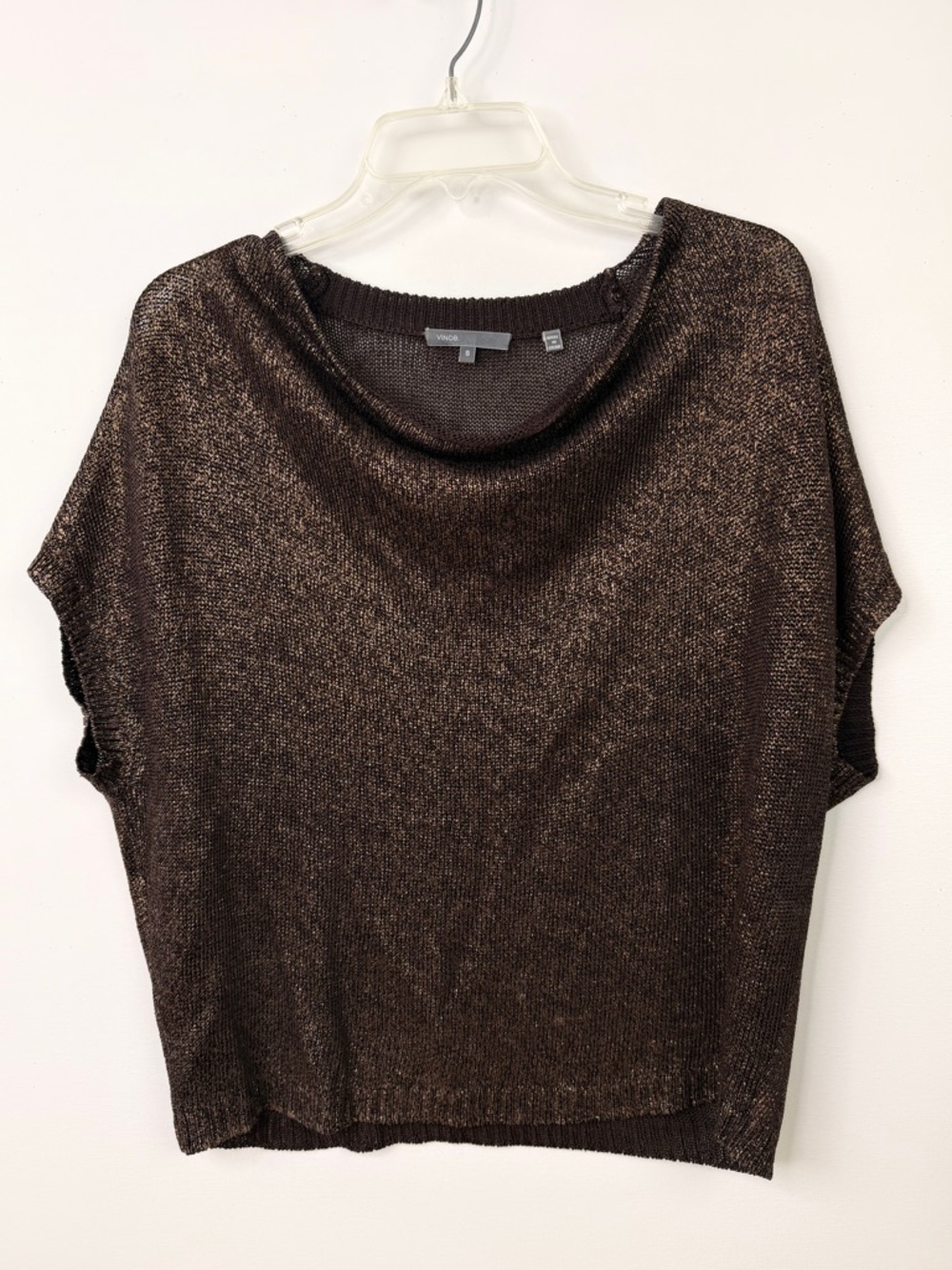 VINCE Luxe Metallic Copper Brown Cowl Neck Drapey Cap Sleeve Sweater Size SMALL